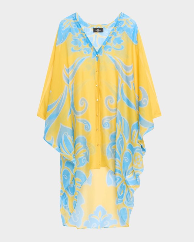 Printed Silk High-Low Coverup